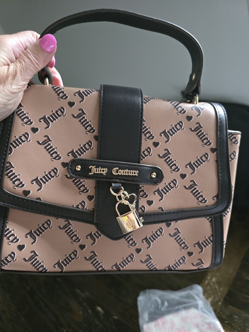 Juicy Couture Tan Logo Print Top-Handle Satchel